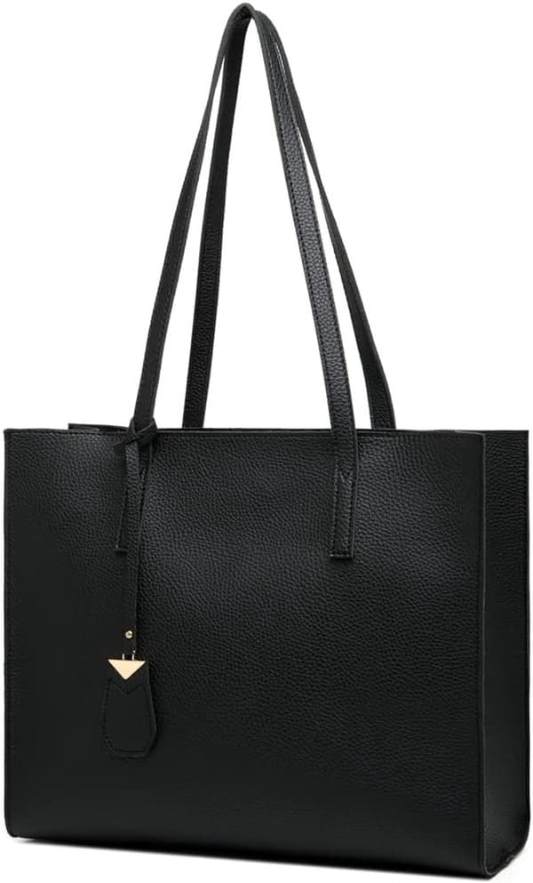 Women's Large PU Leather Shoulder Bag with Zipper for Work School Commuting Shopping, Black 36.5 X 11 X 30 Cm