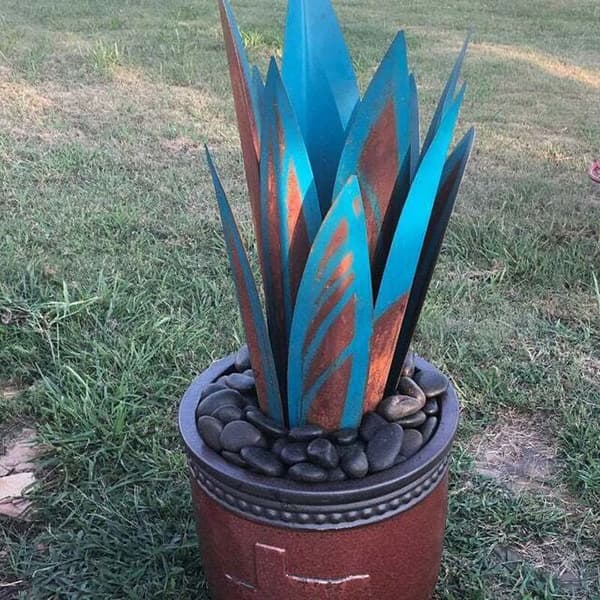 Trädgårdsdekoration prydnadsagave järnkonst kreativ prydnad 35cm (blå)