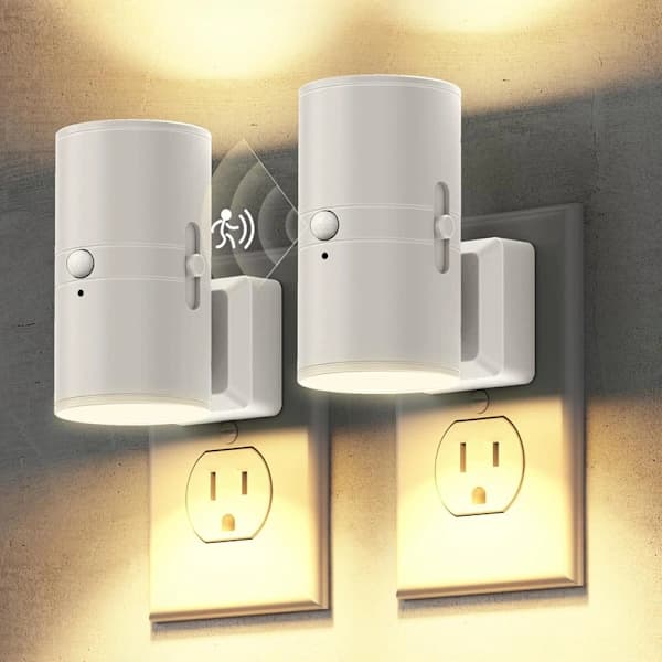 1/2 st moderna LED-nattlampor - Vägguttagsmontering - Varmvitt ljus - 0-100 Lumen dimbar - Rörelsesensor - För sovrum och hall vit 2ST 2PCS 2PCS