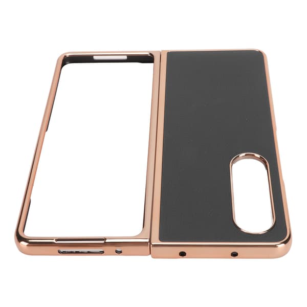 Phone Case Protective Cover for Samsung Galaxy Z Fold 4 Nano Plating Genuine Leather Scratch Resistant Black