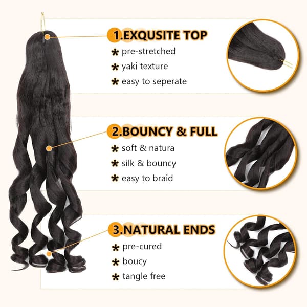 French Curl Fläthår Försträckt 22 Tum Fläthår 4# Löst Vågigt Försträckt Fläthår för Svarta Kvinnor (22 Tum (7-pack), 4#)