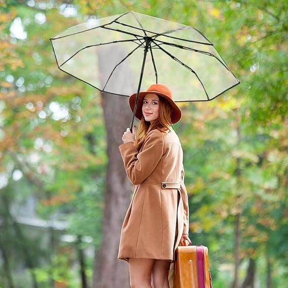 Automatic Folding Transparent Umbrella, Automatic Opening and Closing Transparent Folding Umbrella Transparent Umbrella