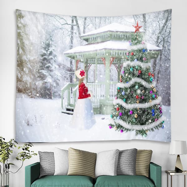 150cm*100cm, Gobeläng Snöig Julgran Bakgrund Tyg