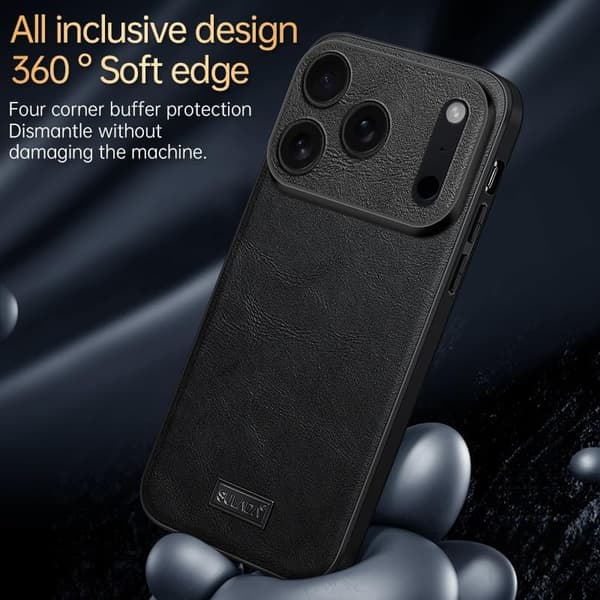 Case for iPhone 17 Pro, Slim PU Leather Protective Case with Full Camera Protection, Anti-Fingerprint, Black