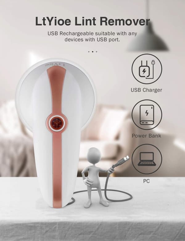 Elektrisk fnugfjerner, USB-opladelig, bærbar