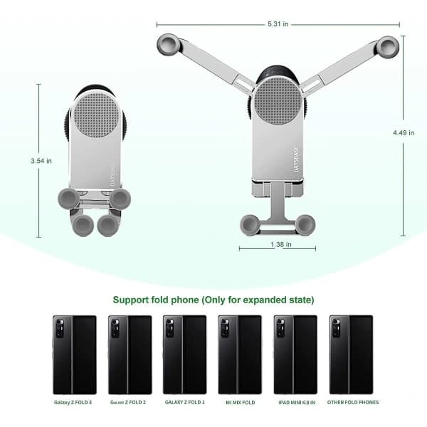 Gravity Car Phone Holder Compatible with Samsung Galaxy Z Fold 4/Z Fold 3, Car Air Vent Clip Mount Smartphone Stand Silver