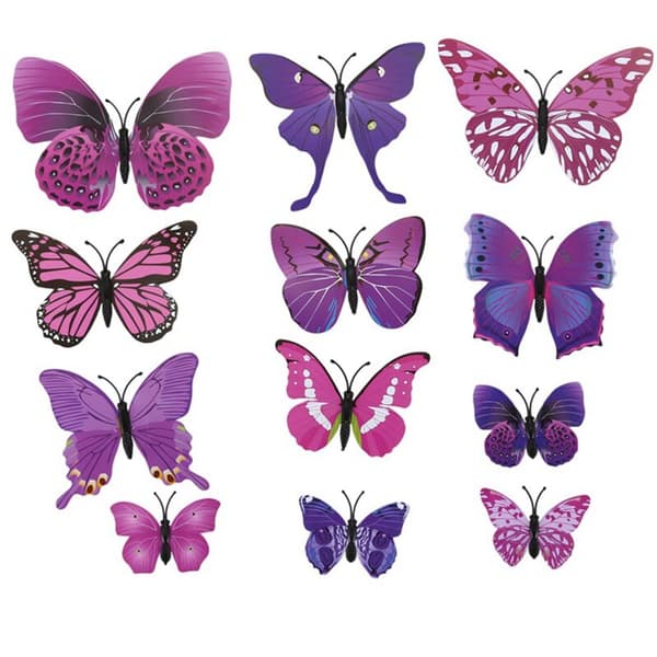 24X 3D Perhosseinätarrat Taidetarrat (Violetti + Vihreä)