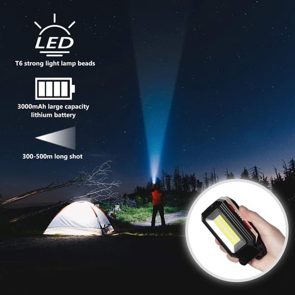 LED-arbeidslampe Campinglampe Oppladbar LED-hodelykt Oppladbar