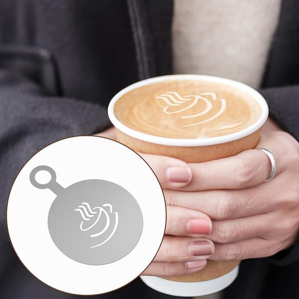 4-delt Latte Art Stencil Sæt - Genanvendelige kaffeskabeloner i rustfrit stål til Cappuccino & Kagedekoration [Ho]