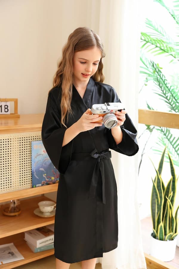 Jenter Satengsilke Kimono Robe Badekåpe Nattkjole for Spa Bryllup Bursdagsfestkjole 5-7 år 5-7 years