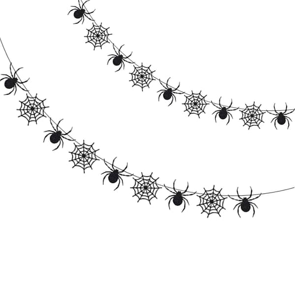 Black Glitter Spider Web Banner, Hanging Spider Web Decoration, Halloween Party Decorations, 2-Pack
