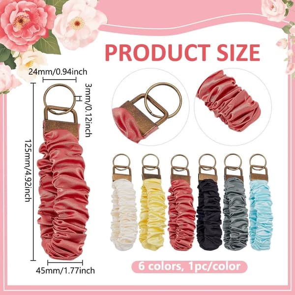 6-pak Scrunchie Nøgleringe Farverige Polyester Armbåndsnøgleringe til Kvinder Løb Hundeluftning