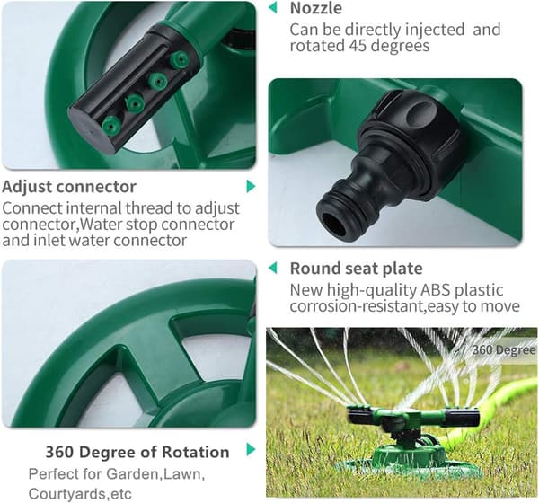 Automatisk hagesprinkler 360 grader 3 armer roterende rundt