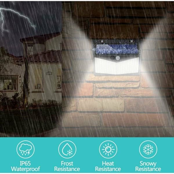 Utendørs solcellelamper 208 LED solcellelampe med bevegelsessensor 270 vanntett hagevegglampe 3 moduser 2 stk