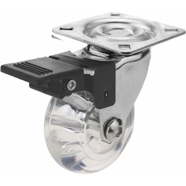 Sett med 4 svingbare hjul, industrihjul i polyuretan og transparent PVC med brems, 75 mm