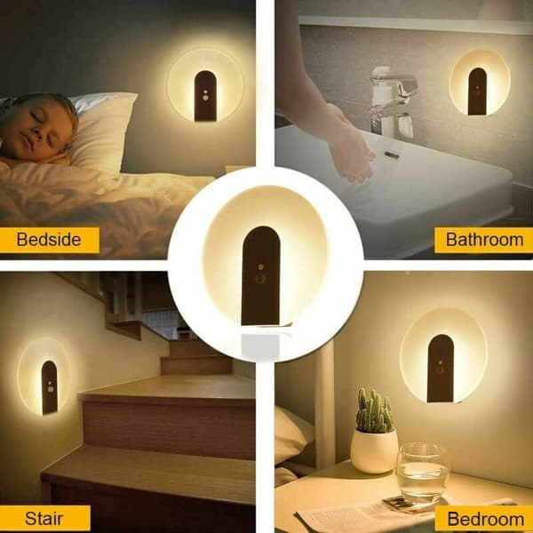 Motion Sensor Indoor Wall Light, SL.GT Battery Operated Modern LED Wall Lamp, Wireless Rechargeable Night Light Wall Lamp