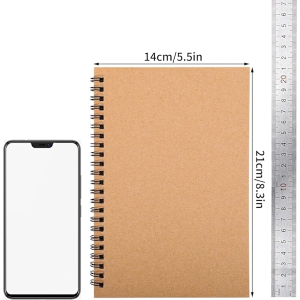 [QD] 5-pack Spiralblock A5, 120 Sidor 60 Blad Omslag av Kraftpapper Trådbundna Anteckningsböcker Bulk Dagböcker, 8,3 * 5,5 tum Linjerad Anteckningsbok