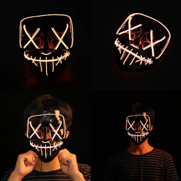 Skrämmande Halloween-mask, LED Light Up Party Masker, Festival Cosplay Costume Supplies Glow in Dark, med 3 ljuslägen Yellow