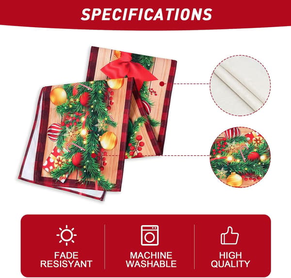 Christmas Tablecloth Red With Trees, Candy And Bells Print Holiday Dinner Decor 275x33cm