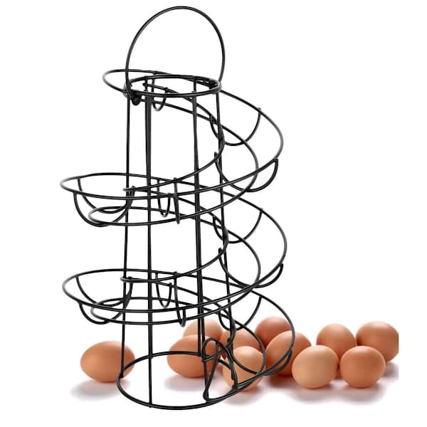 Spiralformet eggoppbevaring, eggstativ i metall, spiralformet eggdisplay for kjøkken, for 24 egg (svart)