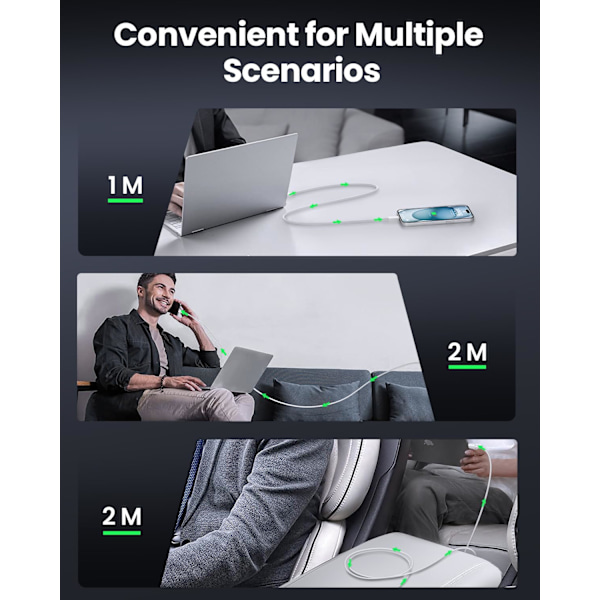 iPhone 15 Ladekabel 20W [3-Pak 2M+2M+1M] USB C til USB C Kabel PD3.0 QC4.0 Hurtigopladning