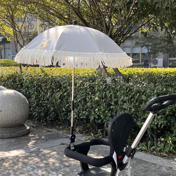 Stroller Parasol with UV50+ Protection, Foldable Adjustable Canopy with Universal Clamp for Baby, Toddler, Pram, Beige Lace Edge