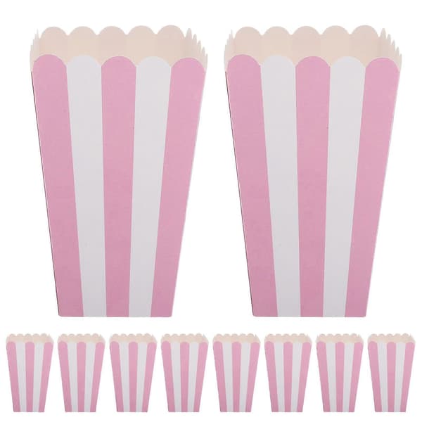 Striped Paper Popcorn Boxes Wavy Edge Pink Small 12.00X7.00X5.00cm Snack Containers Birthday Parties 24pcs[DB]