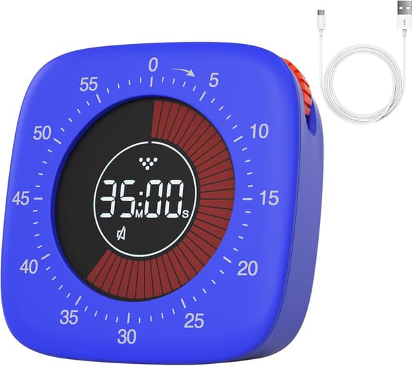 Oppladbar visuell timer (blå), digital timer med 4 alarmmoduser