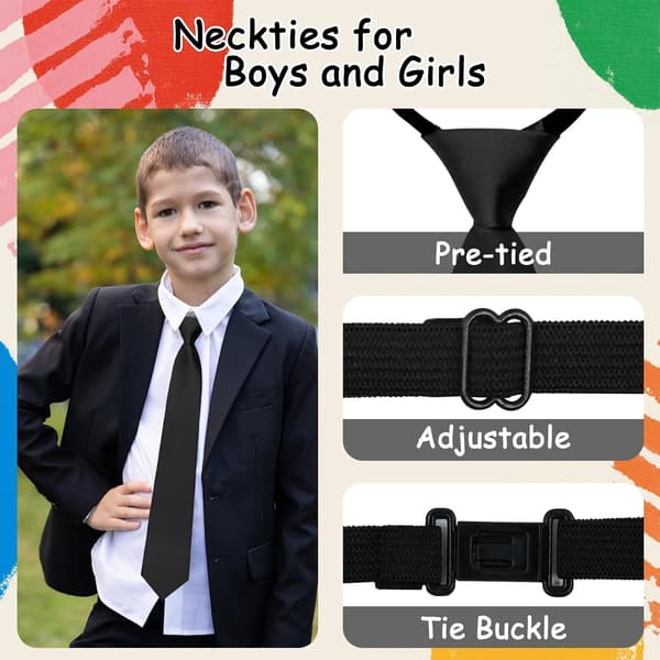 Slips for gutter Barn Slips Ferdigknyttet Justerbar Glidelås Smal Skoleuniformer Konfirmasjon 4 stk - 4pcs Kids Ties