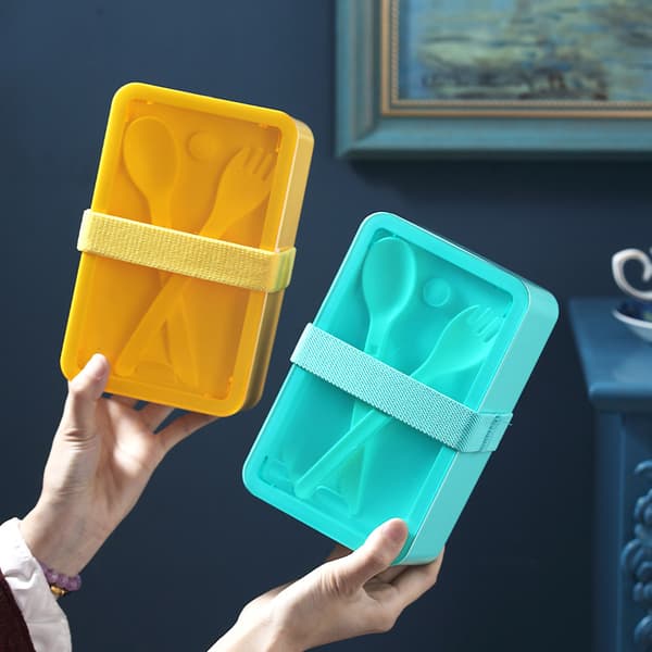 Matboks Rektangulær Bærbar Delt Forseglet Praktisk Lunsj Bento-boks for Arbeidere Student Kontorarbeider Lys Gul 1100ML