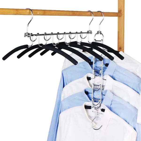 2-pack 5-in-1 Space-Saving Metal Hanger with Multi-Layer EVA Sponge for Jacket, Coat, Sweater, Pants