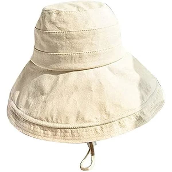 {xj}Damehat til stranden, foldbar sommerhat, bredskygget capeline strandhat