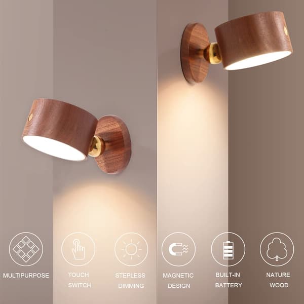 LED-seinävalaisin akulla, USB-lataus, portaaton himmennys, johdoton valaisin (musta)