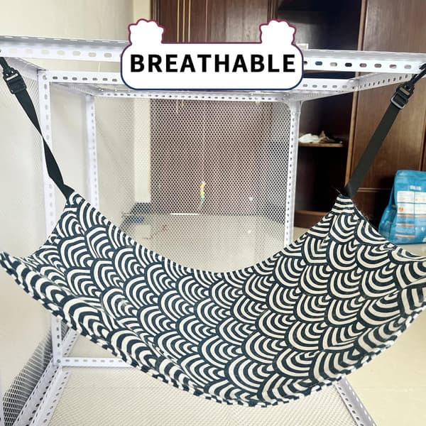 Cat Hammock - Hanging Pet Bed with Hooks, Adjustable Straps - for Kittens, Puppies, Small Pets - 53*35 cm - Blue Stripes