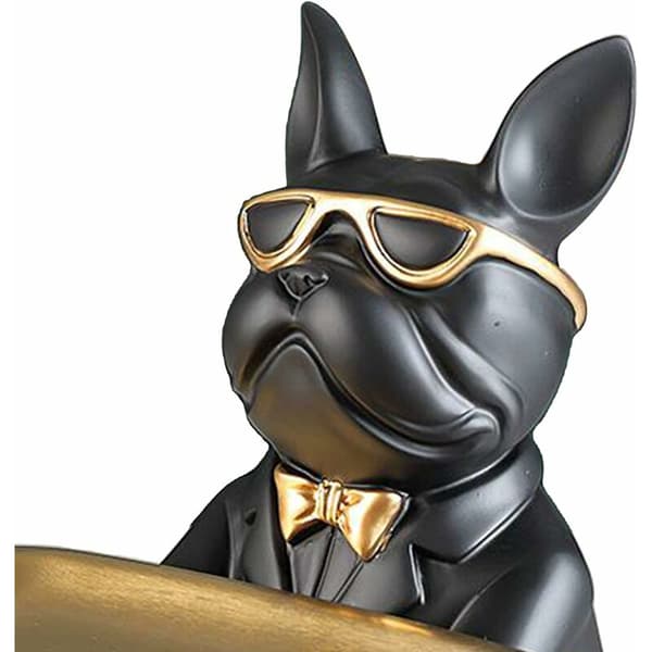 Hjerteformet bulldogstatue - Hundefigur - Dekor - Svart