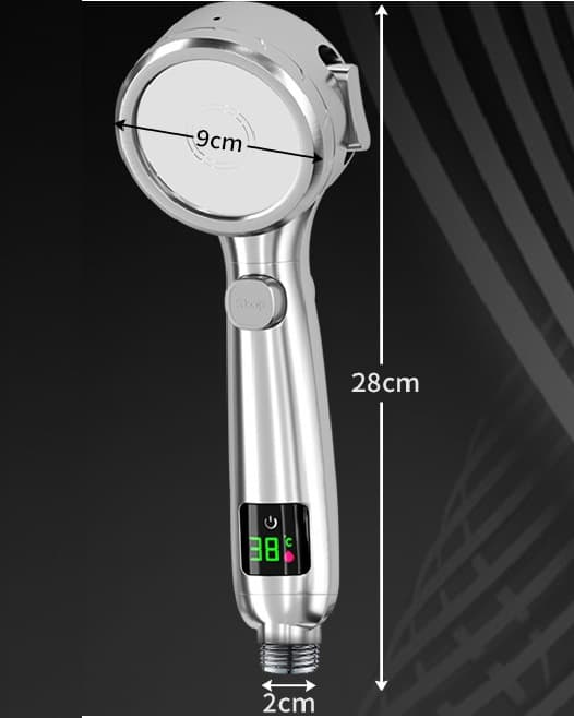 Digital Temperature Water-Saving Shower Head, Four Modes, One Button to Suit Adults, Children, and Pets, Silver
