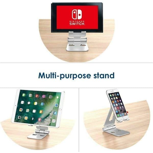 Telefonstativ, tabletstativ, dockingstation kompatibel med mobiltelefoner, tilbehør, skrivebord, aluminium - sølv