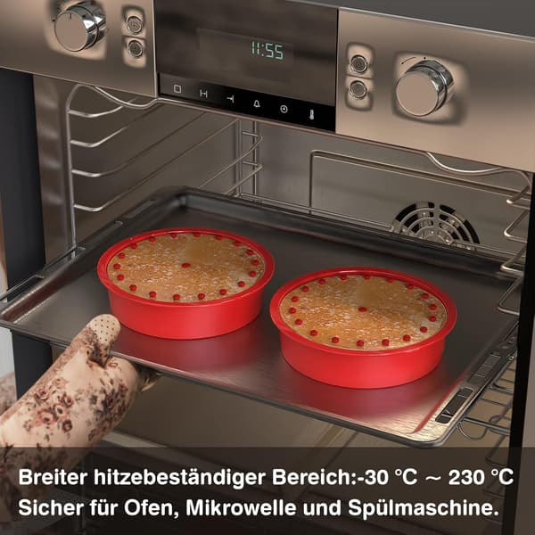 Rød rund silikonform for kake, 6 tommer diameter, 2 stk røde lagkaker