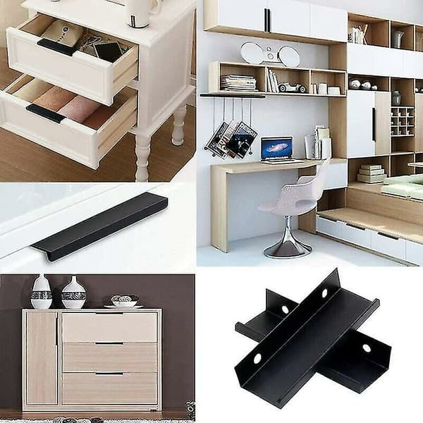 10 Pcs Kitchen Cabinet Drawer Handles, Curved Drawer Pulls Door Handles, Concealed Cabinet Handles Wardrobe Handles (128mm, Black)