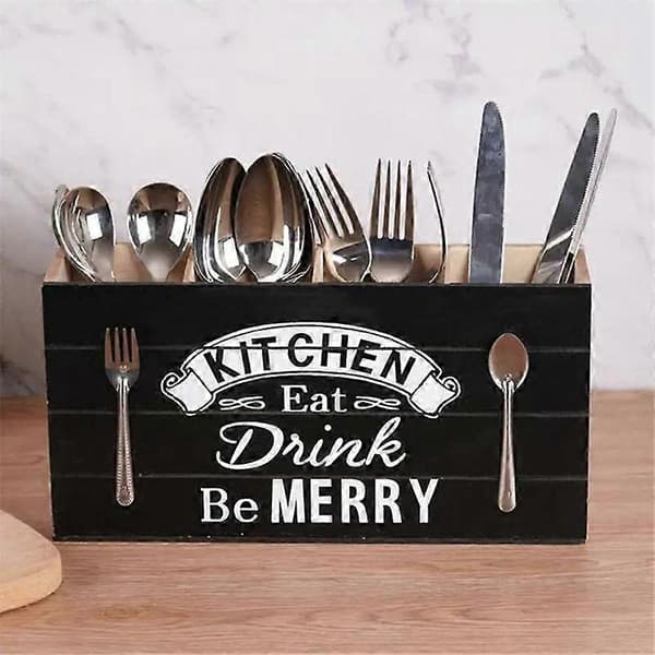 Spoons Cutlery Wooden Box Storage Box Utensils Kitchen Countertop For Kitchen And Home A