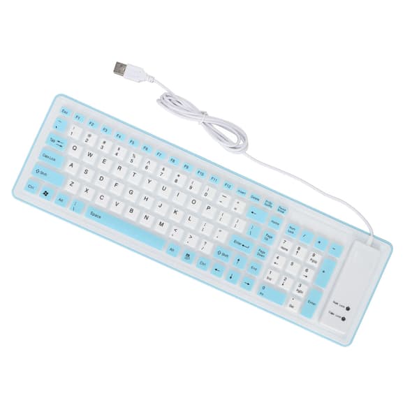 Foldable Silicone Keyboard 103 Keys USB Wired Silicone Foldable Waterproof Silent Fade-Proof Foldable Keyboard for PC Laptop Blue