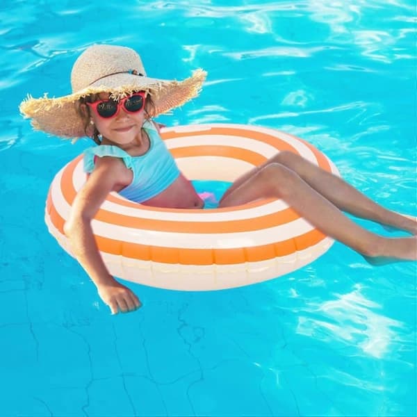 Retro Striped Thickened Inflatable Swim Ring, Summer Outdoor Beach Pool Float, Suitable for Adults