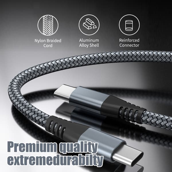 USB-C Charging Cable 60W Fast Charging, Compatible with iPhone 15/Plus/Pro Max, Samsung Galaxy S24/S23/S22, Pixel 7 Pro Grey 2m