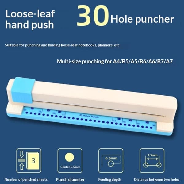 Hole Puncher 30 Holes Document Collar Hole Puncher Manual DIY Pink