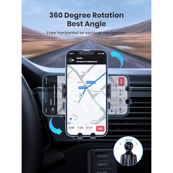 2024 Opgraderet Biltelefonholder med Krogklemme Luftventil Bilmontering 360° Rotation Universal Mobiltelefonholder