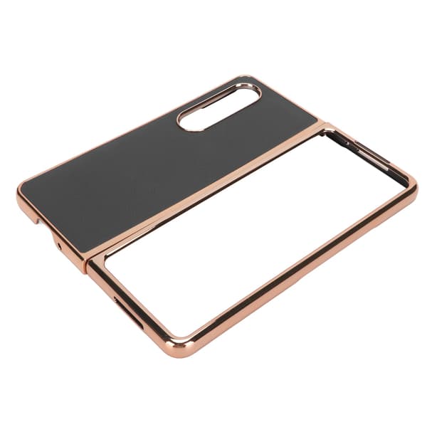 Phone Case Protective Cover for Samsung Galaxy Z Fold 4 Nano Plating Genuine Leather Scratch Resistant Black