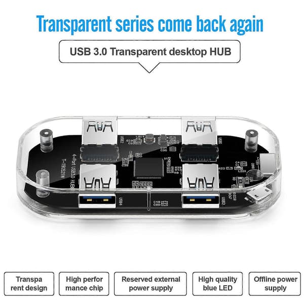 USB-hubadapter Multi USB 3.0 4-porters splitter for PC bærbar mottaker