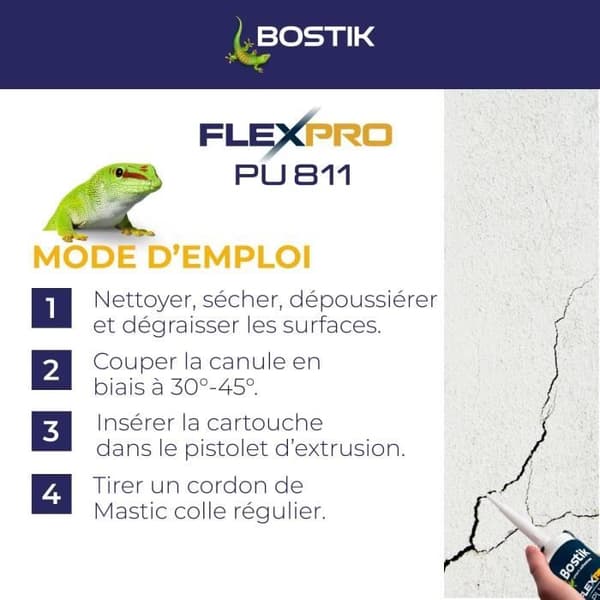 Tetningsmiddel/lim - BOSTIK - Flexpro PU811 - Alle materialer - Innvendig/utvendig - Hvit - 300 ml