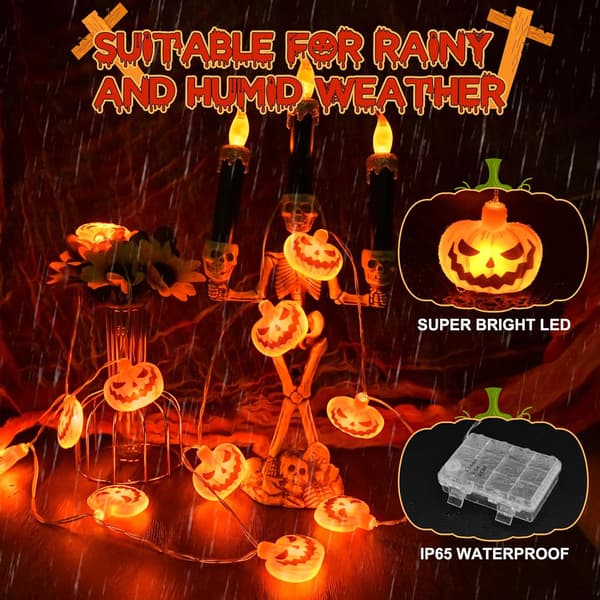 Halloween Græskar Lys, 3M 20 LED Vandtætte Udendørs Halloween Lyskæder Batteridrevne