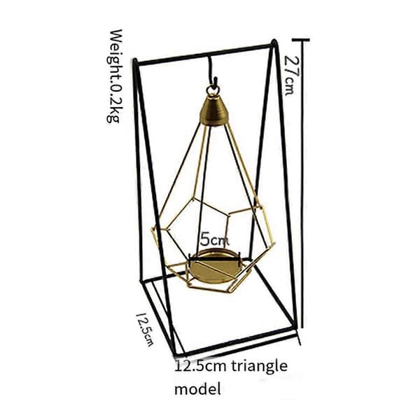 Iron Hanging Candlestick, Hanging Geometric Candlestick with Black Iron Stand, Luxury Romantic Candlestick Decor C